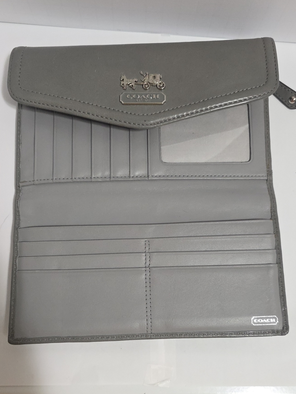 Coach Gray Signature Continental Wallet with Checkbook Holder & Silver Hardware - Picture 8 of 12